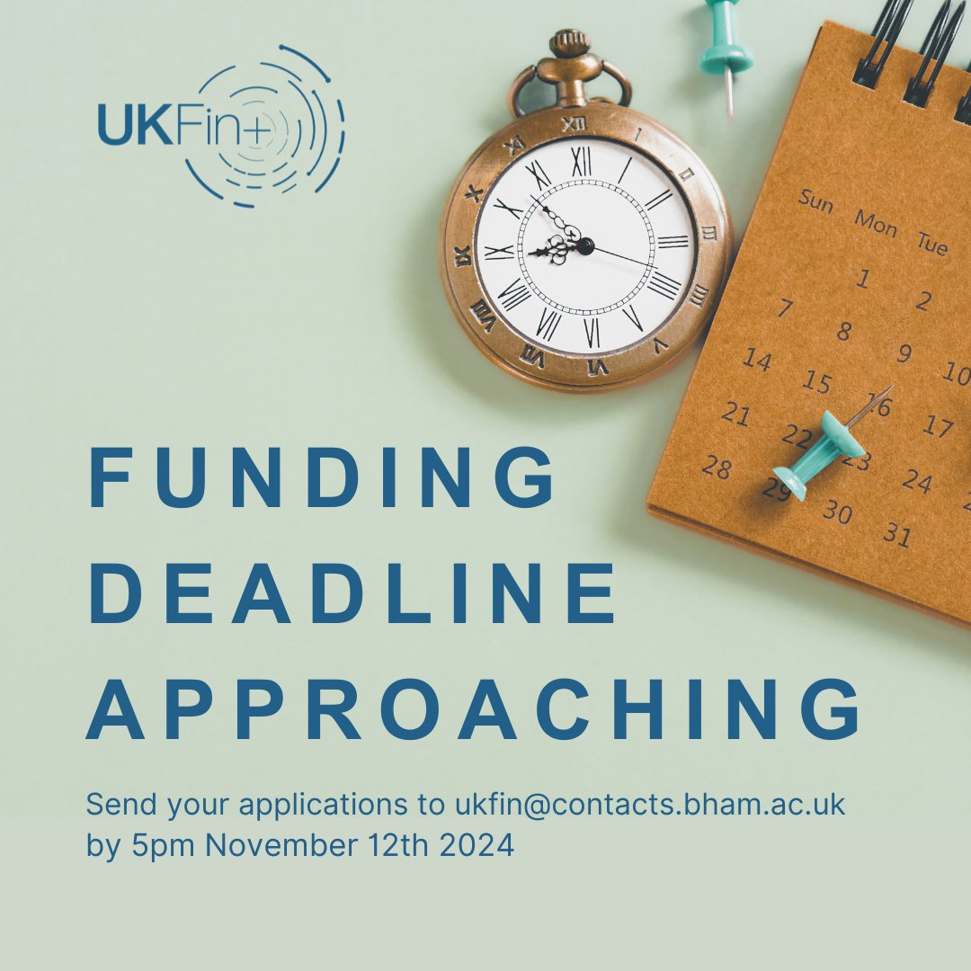 📢 Just under 2 weeks to go until the next deadline for UKFin+ funding streams! (Tuesday 12th November 2024, 5 pm)

How to apply: ukfin.network/funding-detail…

Any questions: ukfin@contacts.bham.ac.uk

We are looking forward to receiving your applications 🎉