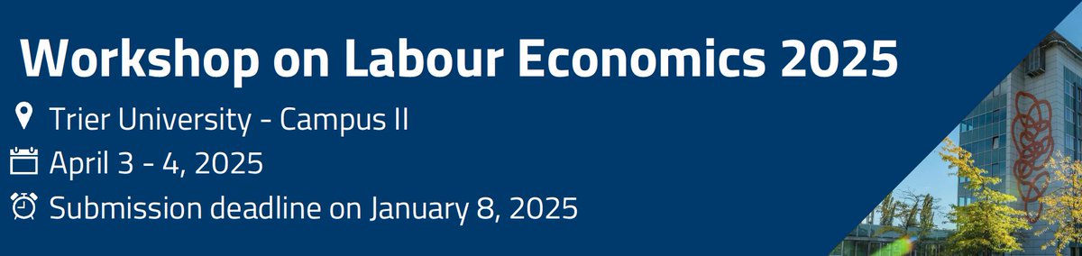 Sven Hartmann (@svenahartmann) on Twitter photo 🚨Working on projects related to labour or personnel economics? Join us in Trier. Keynote by <a href="/NicolasZiebarth/">Nicolas R. Ziebarth</a>, submission deadline January 8, tinyurl.com/WLE2025 🚨Working on projects related to labour or personnel economics? Join us in Trier. Keynote by <a href="/NicolasZiebarth/">Nicolas R. Ziebarth</a>, submission deadline January 8, tinyurl.com/WLE2025