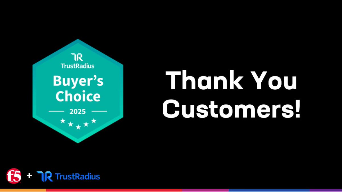 F5 se enorgullece de ser reconocido con no uno, ni dos, ¡sino SEIS premios TrustRadius Buyer's Choice! 🏆
Gracias a nuestros clientes por confiar en F5 para proteger y ofrecer sus experiencias digitales. ms.spr.ly/6012WPKAO
#BuyersChoice #Cybersecurity #F5
