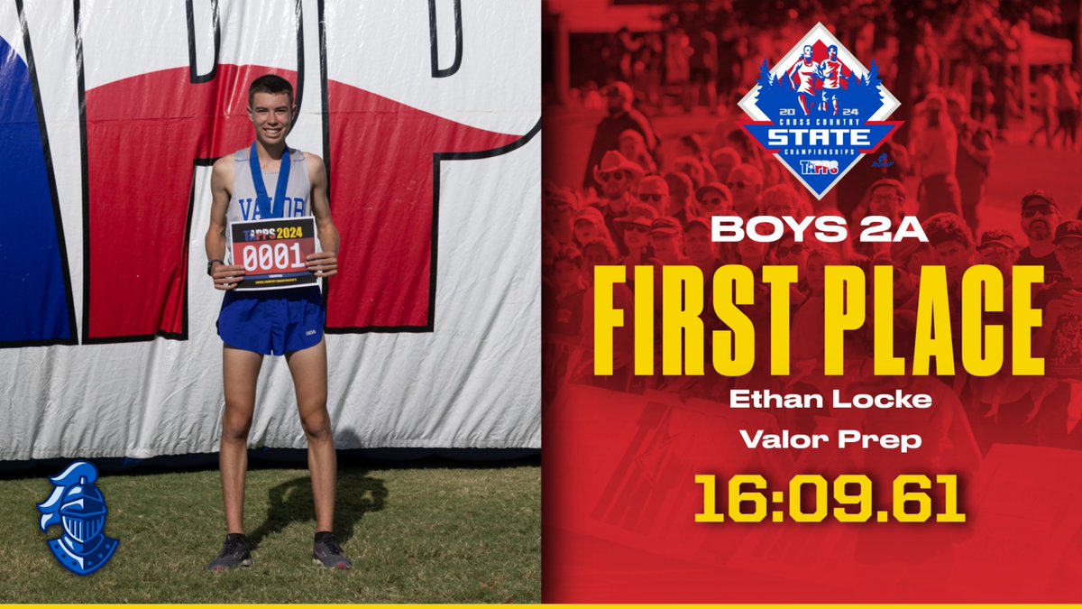 Congratulations to Ethan Locke from Valor Preparatory Academy, your TAPPS 2024 2A Boys Cross Country State Champion!!