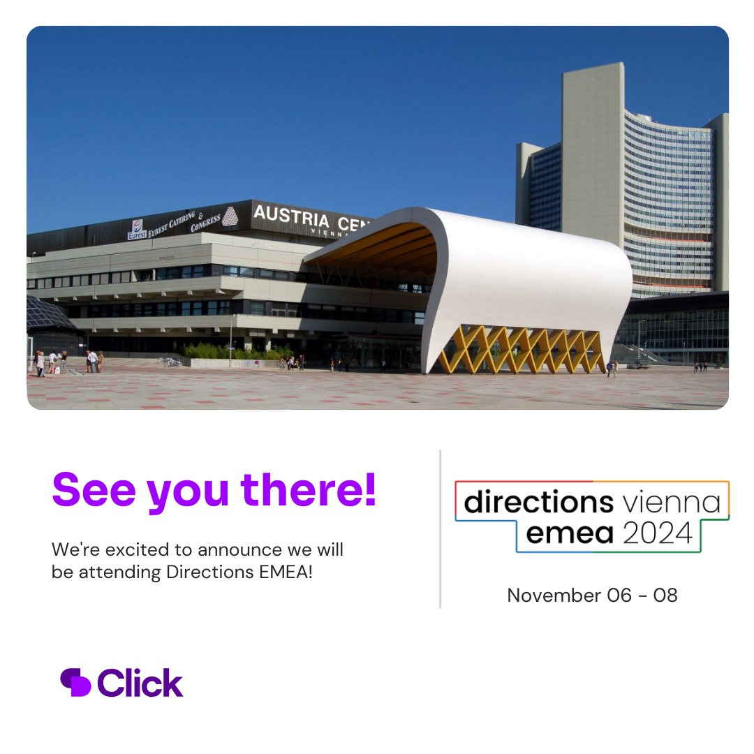 ClickDimensions's tweet image. 🎶 On the road again! 🎶 ✈️

Click is heading to Directions EMEA 2024 in Vienna from November 6 - 8! 
Join us at booth B29 for some face-time with our team of experts. 

Find out more: okt.to/qtIkWw?

#DirectionsEMEA #directionsforpartners #Clickevent