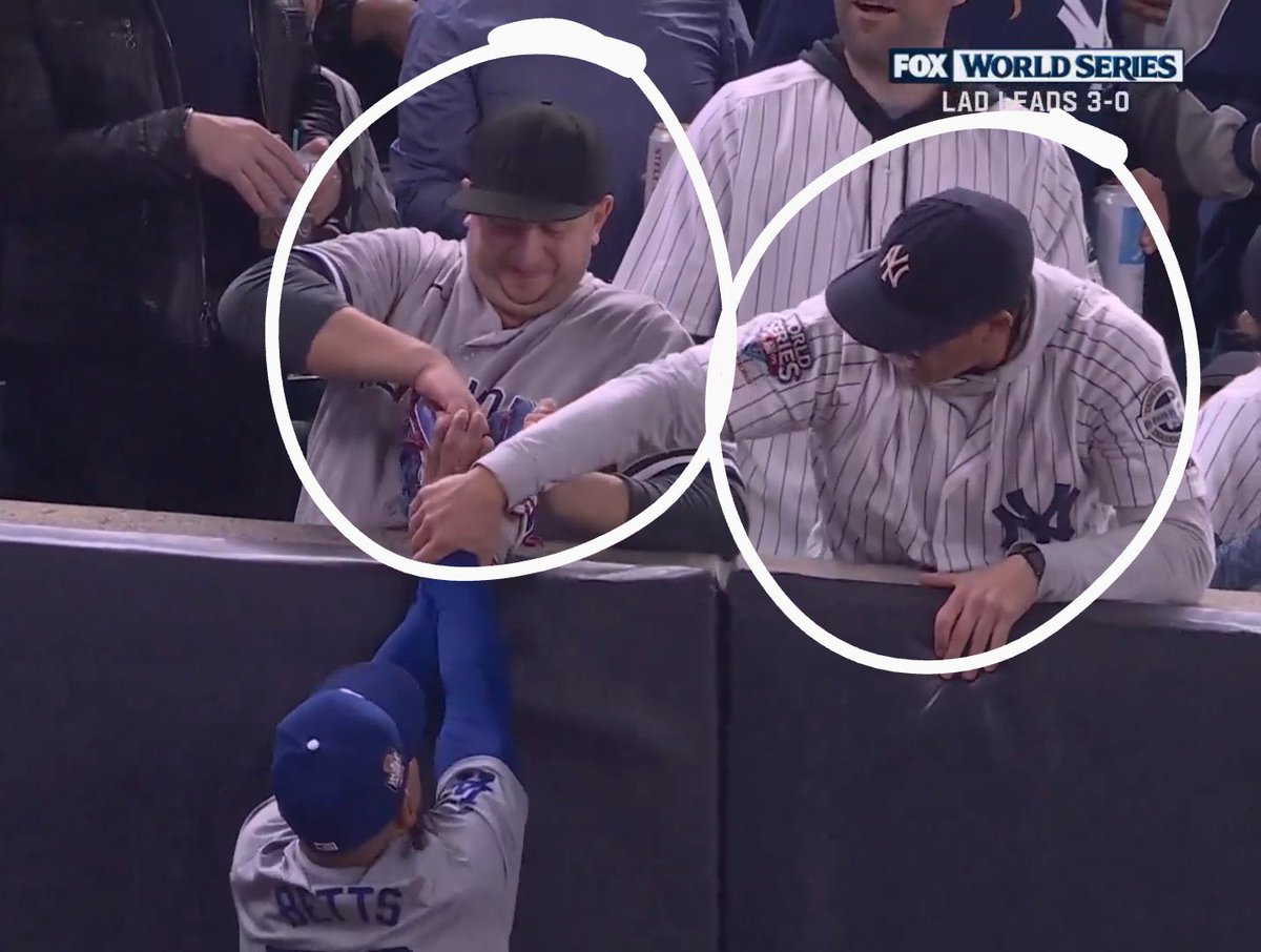 henryslist's tweet photo. Two fans assaulted a player. @MLB @MLBPA  what are you doing about it? 
#MookieBetts #AustinCapobianco #JohnPeter #LetsGoDodgers #WorldSeries https://t.co/104gUMT909