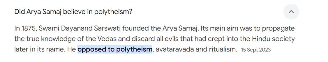 Just4telangana's tweet photo. Certainly many of the BJP folks have no idea about Arya Samaj, they believe in monotheism and vedic gods(Agni, Vayu, Indra, Varuna, Soma) as supreme over the rest. His idea was to bring back vedic hinduism over contemporary hinduism! https://t.co/khR6W9OQn4
