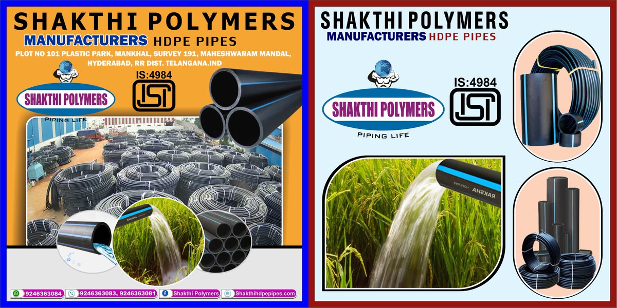 SHAKTHIPOLYMERS's tweet photo. 📷 Introducing SHAKTHI POLYMERS HDPE PIPES! 📷 https://t.co/fHaH51sUVS #ShakthiPolymers #HDPIPipes #Manufacturing #QualityPipes #PipingLife #IndustrialSolutions #TrustedByExperts #borewellpipes #pipecompany #pvcworks #waterdrums #hdpepipe.   Contact : 9246363083, 9246363081 https://t.co/6VlVeVtBYe