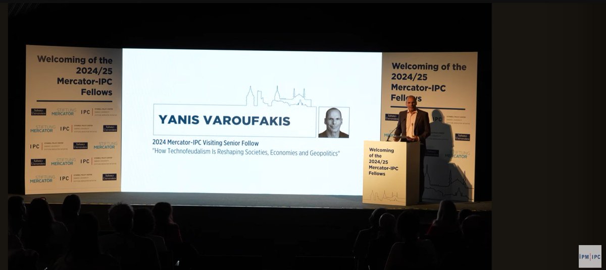 Istanbul Policy Center-Sabancı University-Stiftung Mercator Initiative hosted 2024 Mercator-IPC Visiting Senior Fellow Yanis Varoufakis at the Welcoming Event of 2024/25 Mercator-IPC Fellows on Monday, October 7, 2024. Mr. Varoufakis delivered a keynote speech titled "How