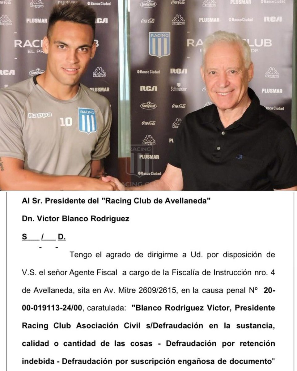 sudanalytics_'s tweet photo. ⚠️🇦🇷 Víctor Blanco fue citado por la justicia en la causa por DEFRAUDACIÓN relacionado a la trasferencia de Lautaro Martínez de Racing a Inter.

Vía @GerGarciaGrova. https://t.co/i34rQPoOAW