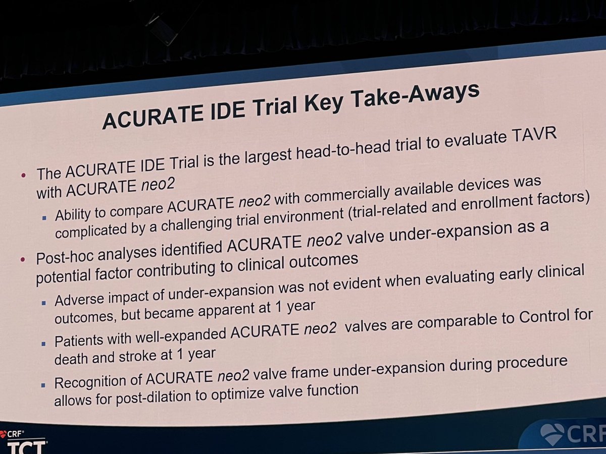 Poonam Velagapudi (@pooh_velagapudi) on Twitter photo ACURATE IDE trial comparing ACURATE NEO 2 valve w/ commercially available TAVR valves in pts w/ severe AS shows ACURATE Neo 2 was not non-inferior to commercially available valves! COVID, early experience, and low volumes may have played a role in this; #LBCT #TCT2024 <a href="/crfheart/">Cardiovascular Research Foundation</a> ACURATE IDE trial comparing ACURATE NEO 2 valve w/ commercially available TAVR valves in pts w/ severe AS shows ACURATE Neo 2 was not non-inferior to commercially available valves! COVID, early experience, and low volumes may have played a role in this; #LBCT #TCT2024 <a href="/crfheart/">Cardiovascular Research Foundation</a>