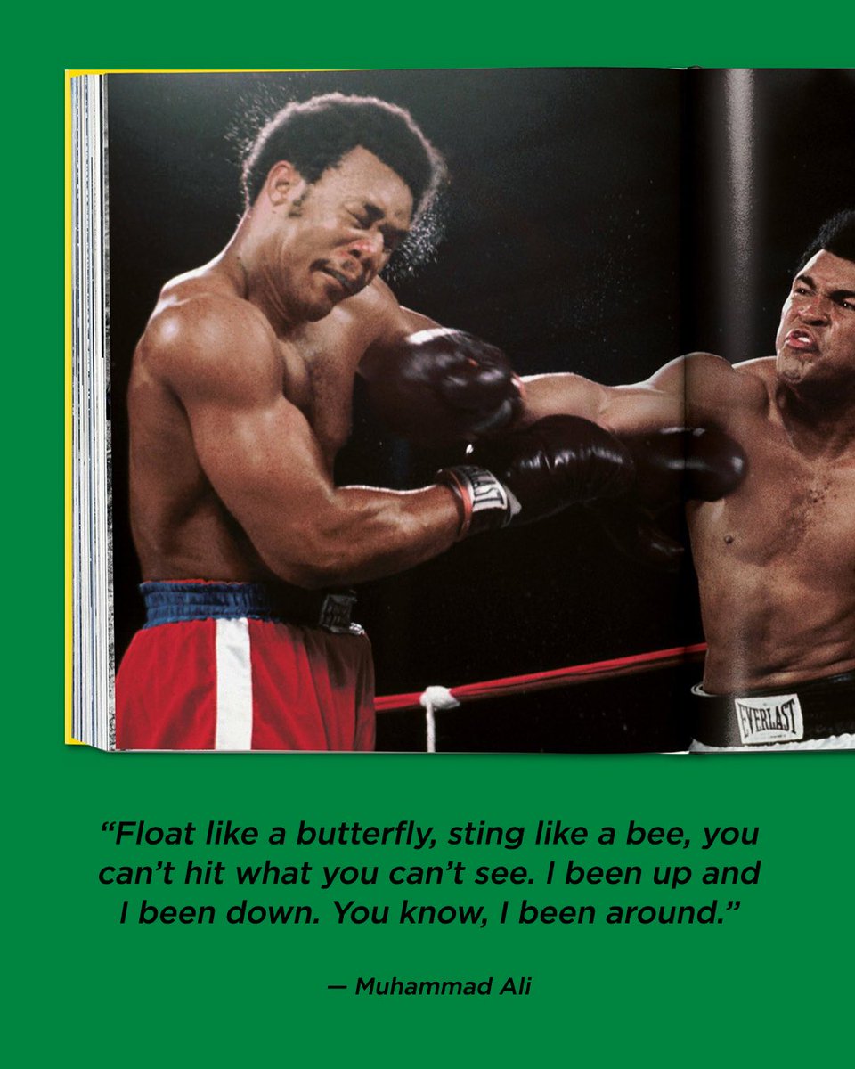 TASCHEN's tweet image. A Meeting of Giants.
This dazzling tribute to @MuhammadAli and George Foreman’s 1974 #boxing match in Kinshasa, Zaire, brings together the best of Norman Mailer’s classic commentary.
The Fight with color and black-and-white photographs from the two men who captured the #GOAT…