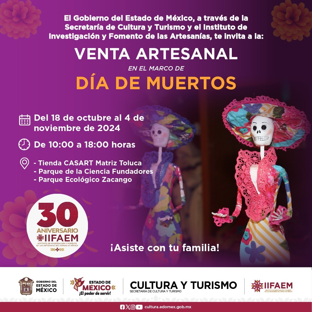 OficialCOMEM's tweet photo. ¡No te pierdas!
La #VentaDeTemporada de #DíaDeMuertos, del 18 de octubre al 04 de noviembre de 2024, visita la #TiendasCasart, matriz y Parque de la Ciencia Fundadores en #Toluca.
@CulturaEdomex
@iifaem
#ArtesaníasMexiquenses
#TiendasCasart
#ManosMágicas https://t.co/Jw1UUoLj4D