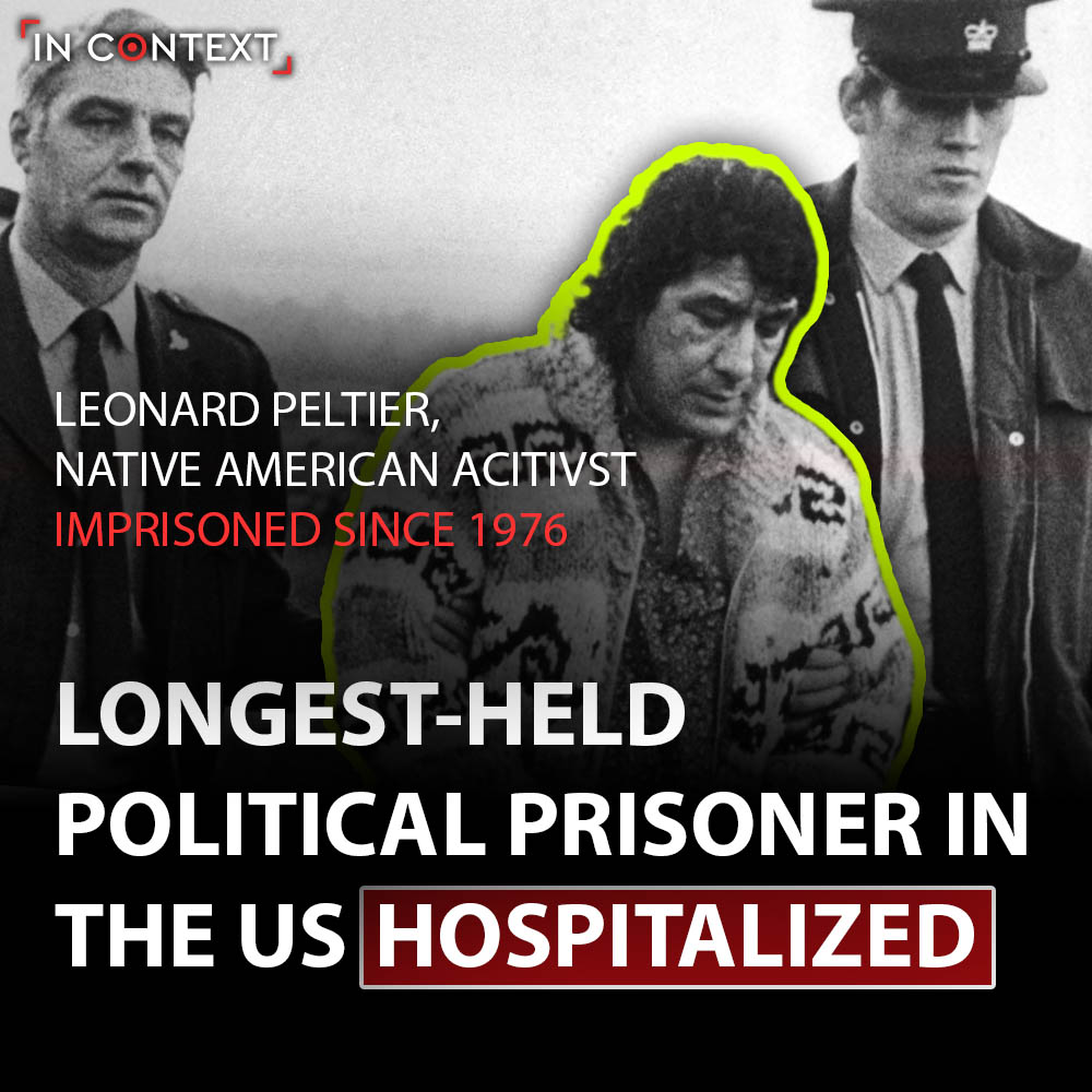 🧵The longest-held political prisoner in the US you probably never heard about

Leonard Peltier, the longest-held political prisoner in the US, was hospitalized on Monday. He has been in prison since 1976.

As today is Political Prisoner Day, let's take a look at his story.
👇