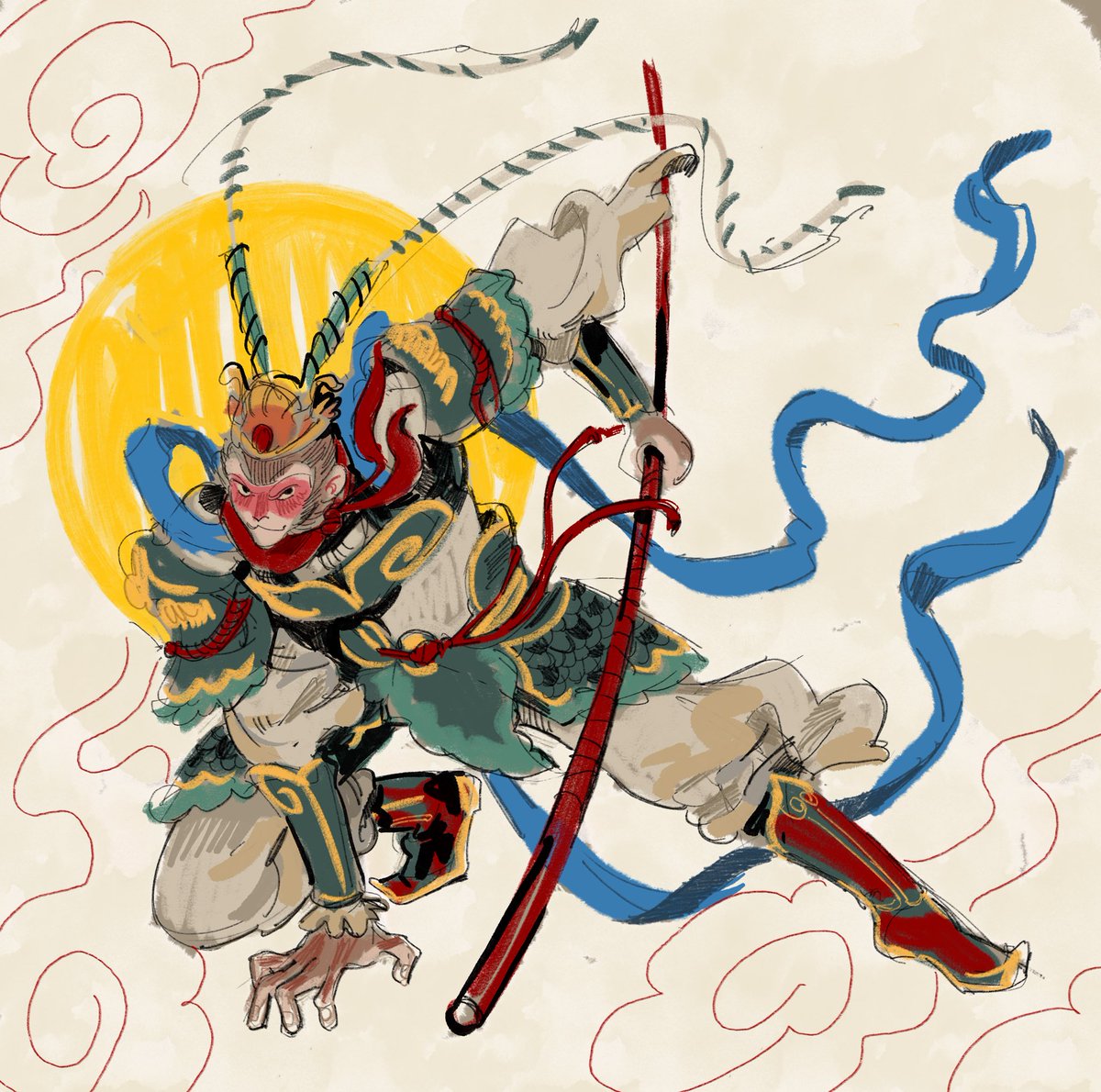 i don't have much art😵‍💫 here's a sun wukong sketch
