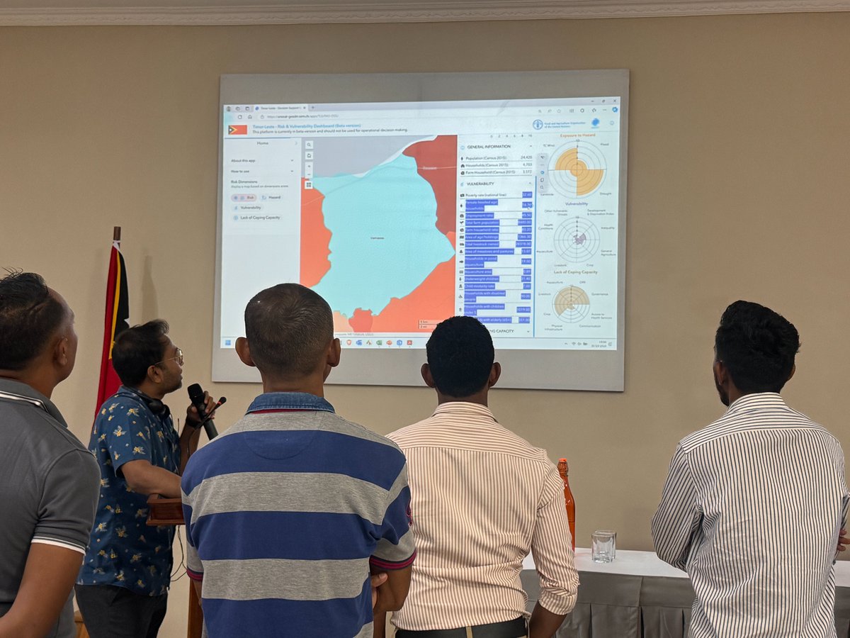 UNOSAT's tweet photo. Together with stakeholders in Lao PDR &amp; Timor-Leste, we dove deep into the functionalities of the Risk &amp; Vulnerability Mapping Dashboard, developed in partnership with @FAOAsiaPacific! 

With their insights, we aim to make the tool more robust to support resilient agriculture. https://t.co/a9zd1q9QHR