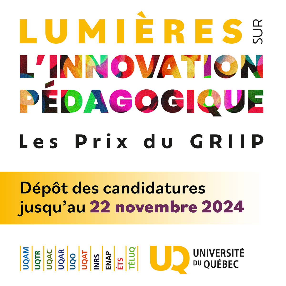 [Appel à candidatures]
3e édition du concours Lumières sur l'#innovation pédagogique
Date limite: 22 novembre
pedagogie.uquebec.ca/projets/lumier…

Ouvert au corps professoral et personnel professionnel des établissements <a href="/ReseauUQ/">Université du Québec</a>

#pédagogie #enseignementsupérieur
<a href="/Pedago_UQ/">Pédagogie universitaire</a>