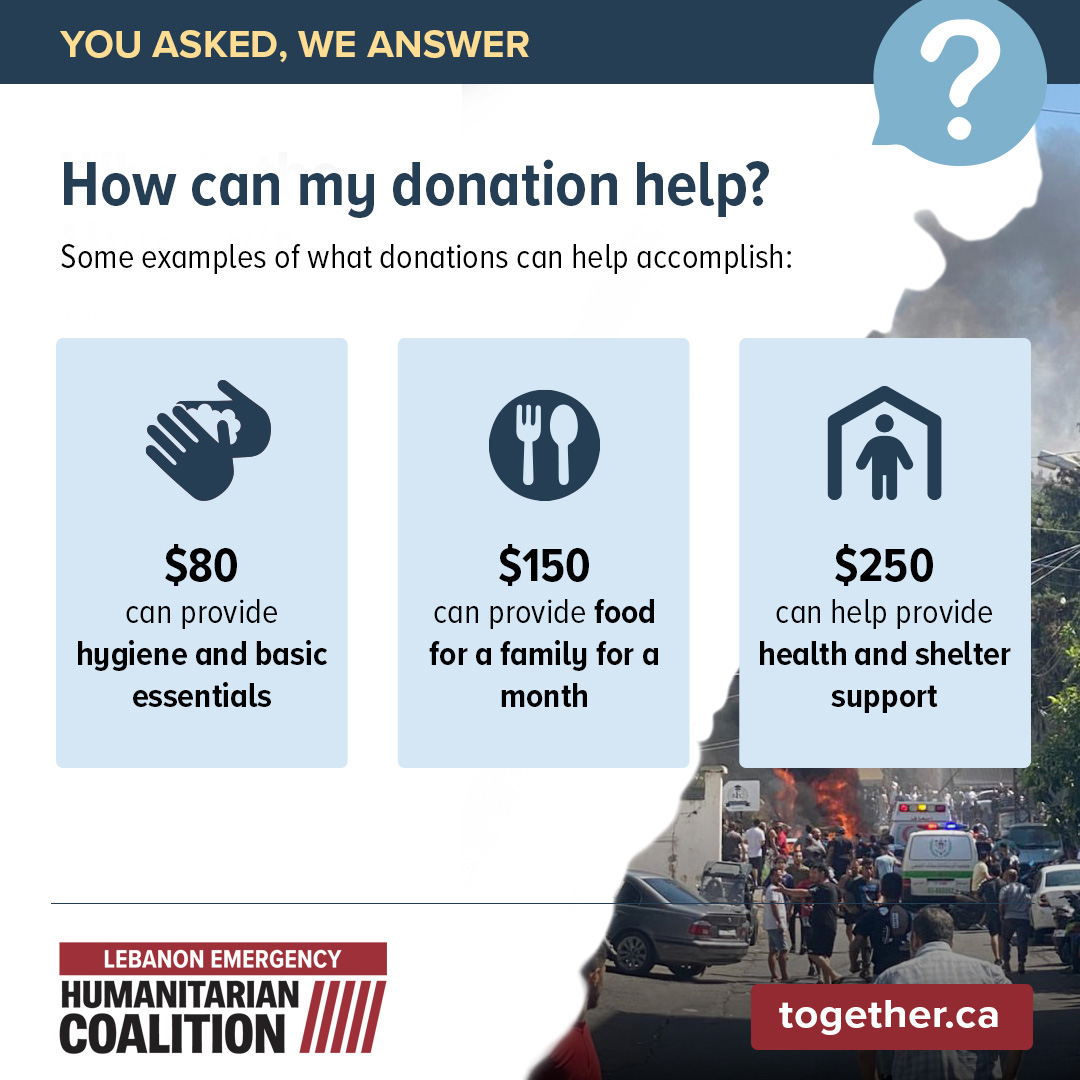 humcoalition's tweet photo. 🚨 #LebanonEmergency 🇱🇧 | Only a few days left for your donations for to be matched by @CanadaDev 🇨🇦
Wondering how your donation can help? See some examples below.
Donate today: https://t.co/JayaZjWYZr https://t.co/alU38Tqws2