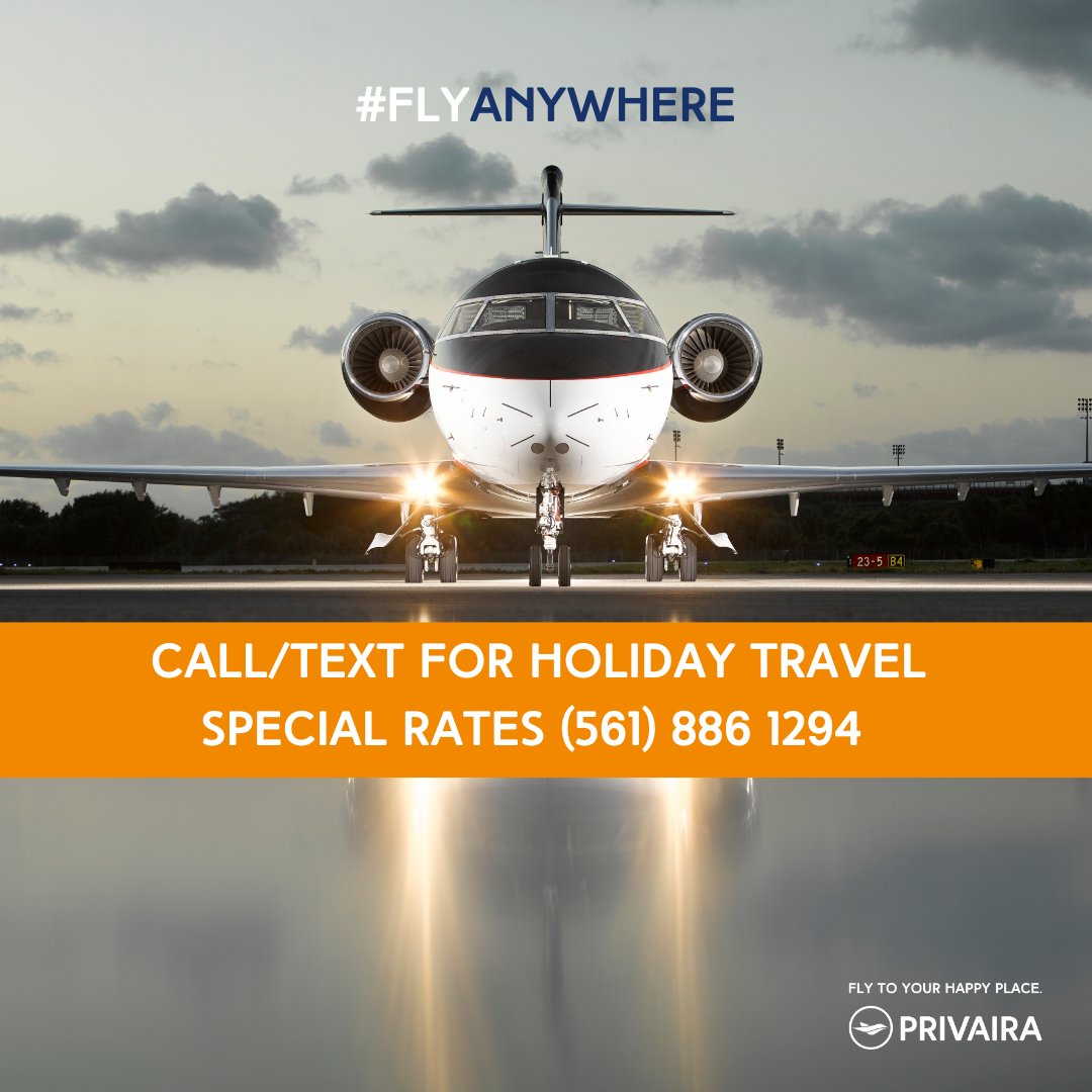 PRIVAIRA presents Premium Private Jet "HOLIDAY TRAVEL SPECIAL" from our own fleet!​

Call/text us today for holiday travel special rates for November and December  (561) 886-1294​

#Challenger604​ #FlyPrivate #HolidaySeason #PremiumPrivateJet​ #FlyAnyWhere​ #HolidayTravel