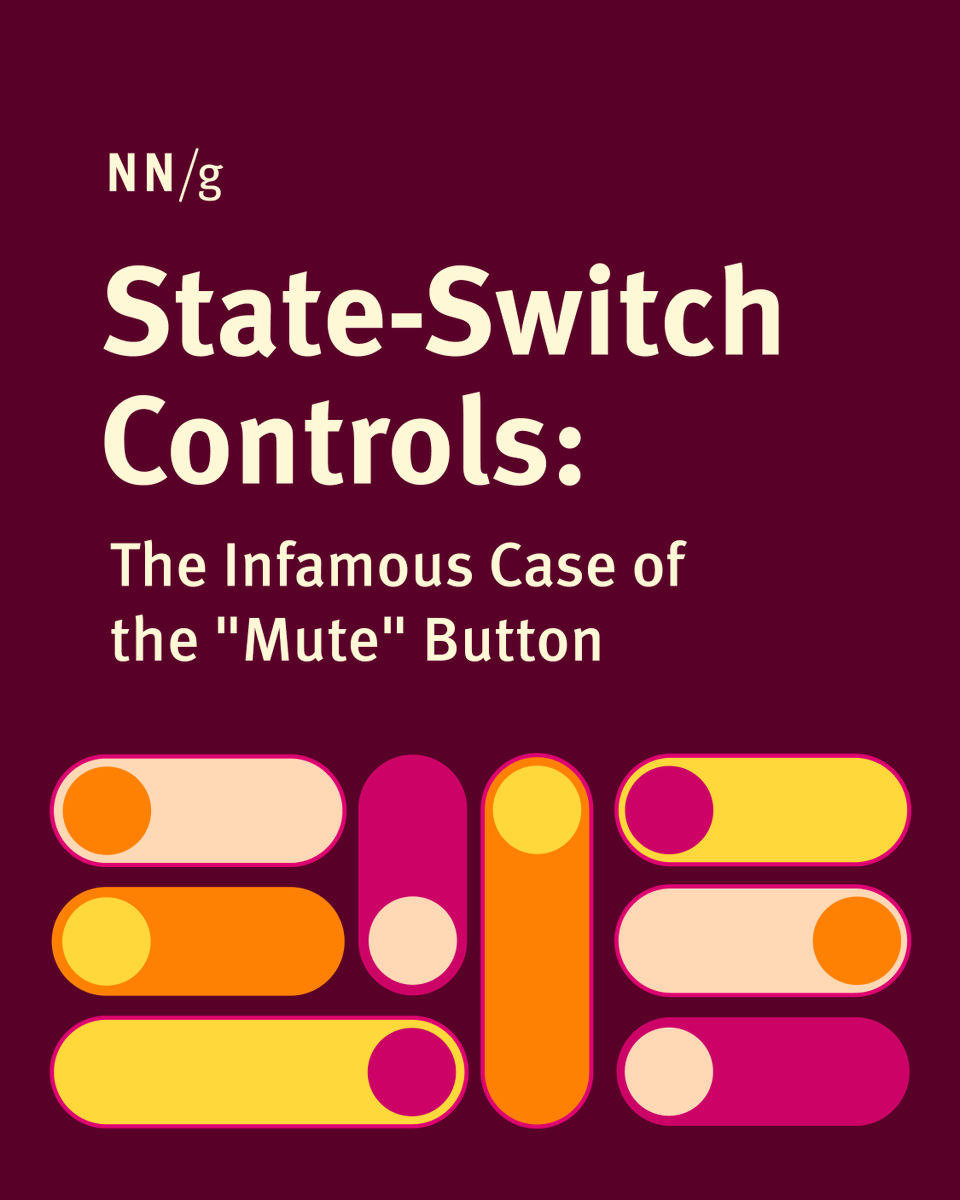 NNgroup's tweet photo. State-switch buttons are key for toggling states, but they can be confusing. Here’s how to avoid that:

1. Use text labels to communicate state
2. Don’t rely on color alone
3. Update icons to reflect state changes

Learn more: https://t.co/5A6Pm13Uj7

#UXDesign #UIDesign https://t.co/h5Xk1fltdX