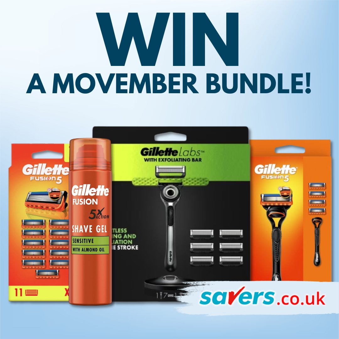 SaversHB's tweet image. It&apos;s officially the start of Movember!🧔
We&apos;ve teamed up with Gillette to give you the chance to #WIN the ultimate shaving bundle!

To enter, simply RT &amp;amp; FOLLOW @SaversHB.

UK only. Ends 05/11/2024 T&amp;amp;C’s apply - bit.ly/2YOF42g #savers #competition #giveaway