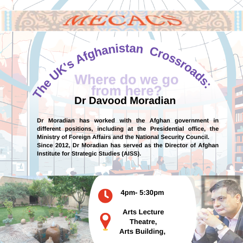 MECACS (@mecacssta) on Twitter photo Join us tomorrow for an exciting talk by Dr Davood Moradian (<a href="/DrMoradian1/">Davood Moradian</a> ) from the Afghan Institute for Strategic Studies.
A discussion of UK's involvement in Afghanistan with time for questions.
Looking forward to seeing you there! Join us tomorrow for an exciting talk by Dr Davood Moradian (<a href="/DrMoradian1/">Davood Moradian</a> ) from the Afghan Institute for Strategic Studies.
A discussion of UK's involvement in Afghanistan with time for questions.
Looking forward to seeing you there!
