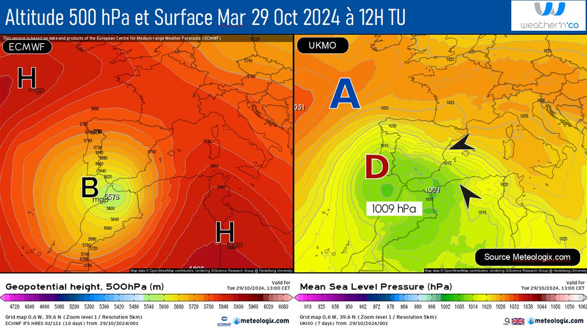 weathernco's tweet photo. 🌧️ 🇪🇸Le phénomène "Dana" a entraîné des pluies torrentielles dans le sud-est, avec un orage en "V" stationné des heures près de Valence.
Plus d'info sur sur cette catastrophe météorologique.
#Dana #Inondations #Valence #Météo #Espagne 
Source @meteologix @Yann_amice https://t.co/BrrP0vfKWj