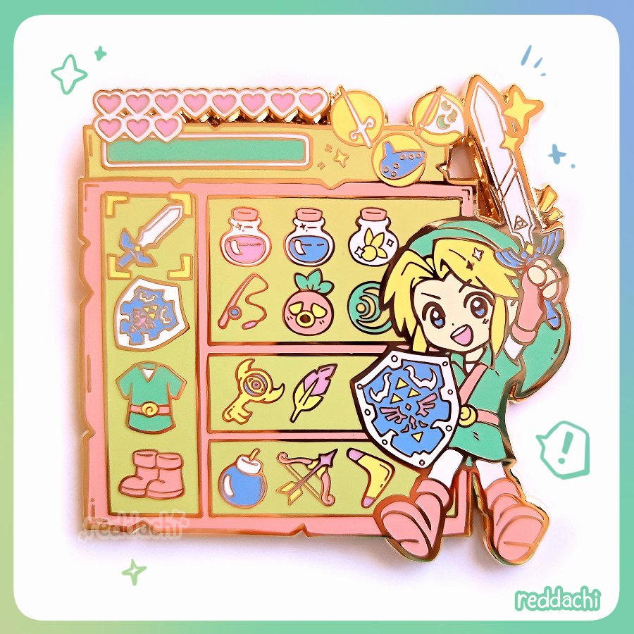 reddachi's tweet photo. our extra large loz inventory pin that we're super proud of! 🥰
#LegendOfZelda https://t.co/gLUqkKEuAt