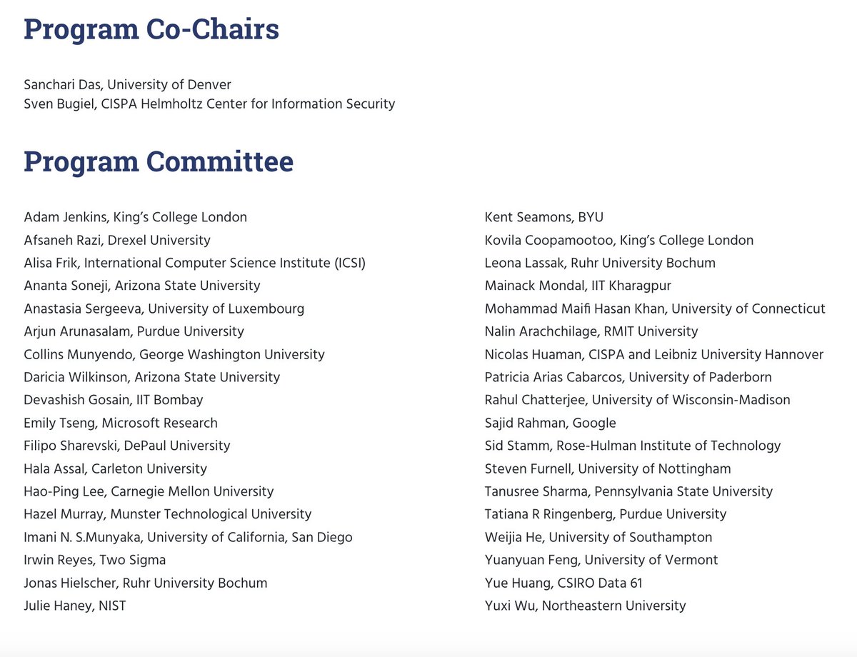 Sanchari Das (@drsancharidas) on Twitter photo 🚨 November 18th is right around the corner!
Our fantastic Program Committee is ready and eager to review your outstanding work.
Time to prep those submissions! 📑✨
Details 👉 ndss-symposium.org/ndss2025/co-lo…
<a href="/NDSSSymposium/">NDSS Symposium</a> #USEC25 #Cybersecurity #NDSS25 🚨 November 18th is right around the corner!
Our fantastic Program Committee is ready and eager to review your outstanding work.
Time to prep those submissions! 📑✨
Details 👉 ndss-symposium.org/ndss2025/co-lo…
<a href="/NDSSSymposium/">NDSS Symposium</a> #USEC25 #Cybersecurity #NDSS25