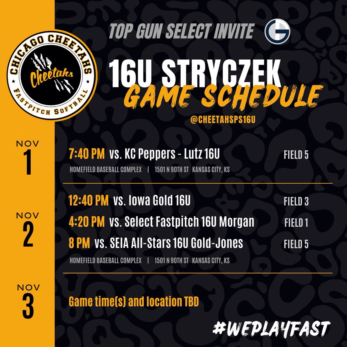 Chicago Cheetahs Stryczek 16u (@cheetahsps16u) on Twitter photo ✈️Top Gun Invite this weekend! 🕶️
Come check us out! #GoCheetahs #WePlayFast <a href="/BoDomeBville/">Bo Dome Bensenville</a> <a href="/ExtraInningSB/">EXTRA INNING SOFTBALL</a> <a href="/LineDsoftball/">Line Drive Media</a> @Los_Stuff <a href="/LegacyLegendsS1/">Legacy & Legends Softball</a> <a href="/PGFnetwork/">PGF</a> <a href="/thealliancefp/">The Alliance Fastpitch</a> ✈️Top Gun Invite this weekend! 🕶️
Come check us out! #GoCheetahs #WePlayFast <a href="/BoDomeBville/">Bo Dome Bensenville</a> <a href="/ExtraInningSB/">EXTRA INNING SOFTBALL</a> <a href="/LineDsoftball/">Line Drive Media</a> @Los_Stuff <a href="/LegacyLegendsS1/">Legacy & Legends Softball</a> <a href="/PGFnetwork/">PGF</a> <a href="/thealliancefp/">The Alliance Fastpitch</a>