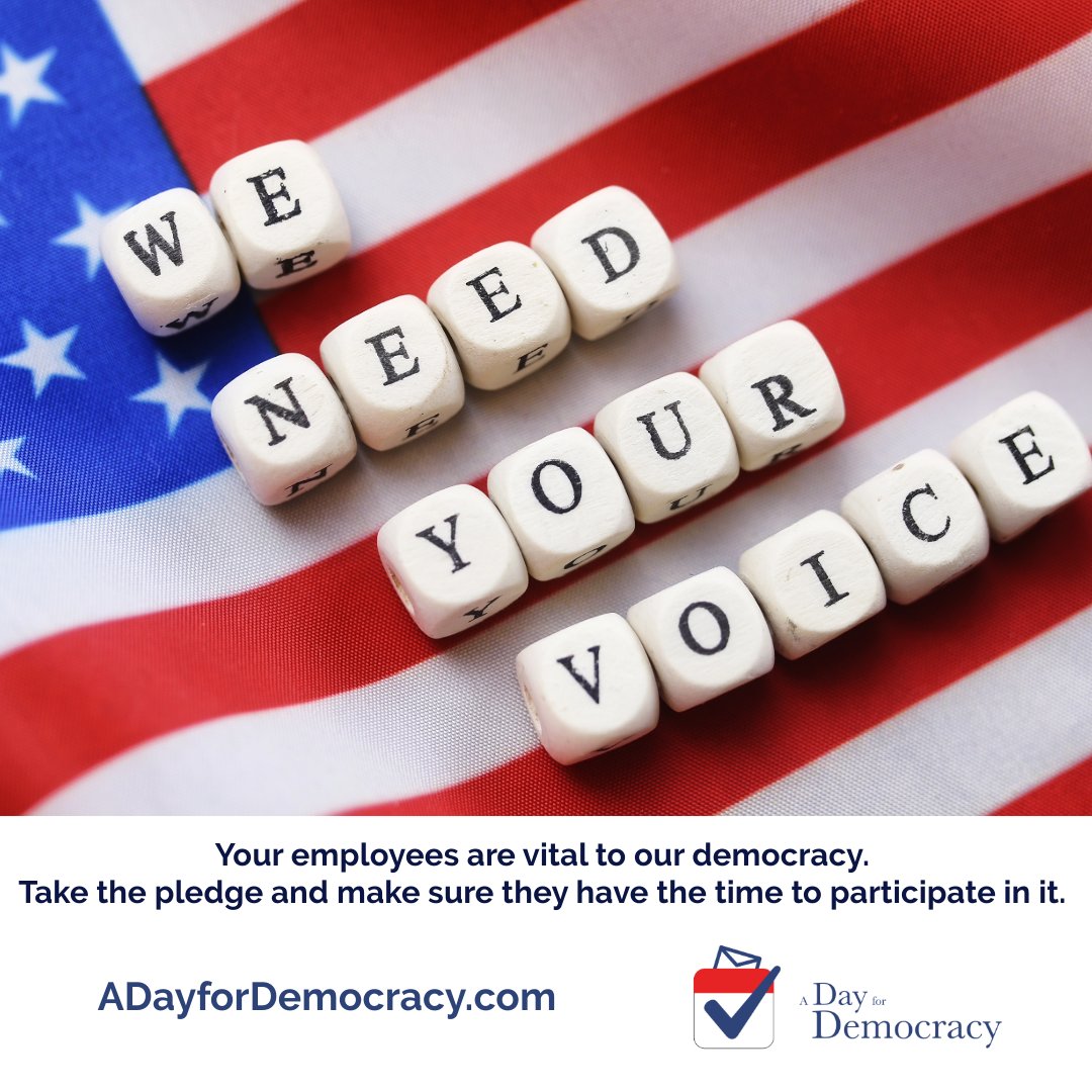 aDayForDemocrcy's tweet photo. Tomorrow’s the day. Election Day is almost here. Encourage your employees to get out and vote. By giving time off, you’re creating an inclusive workplace where every vote can be cast. Take the pledge if you haven’t yet.
#GetOutTheVote #ADayForDemocracy #Vote2024" https://t.co/JASJeaVKJU