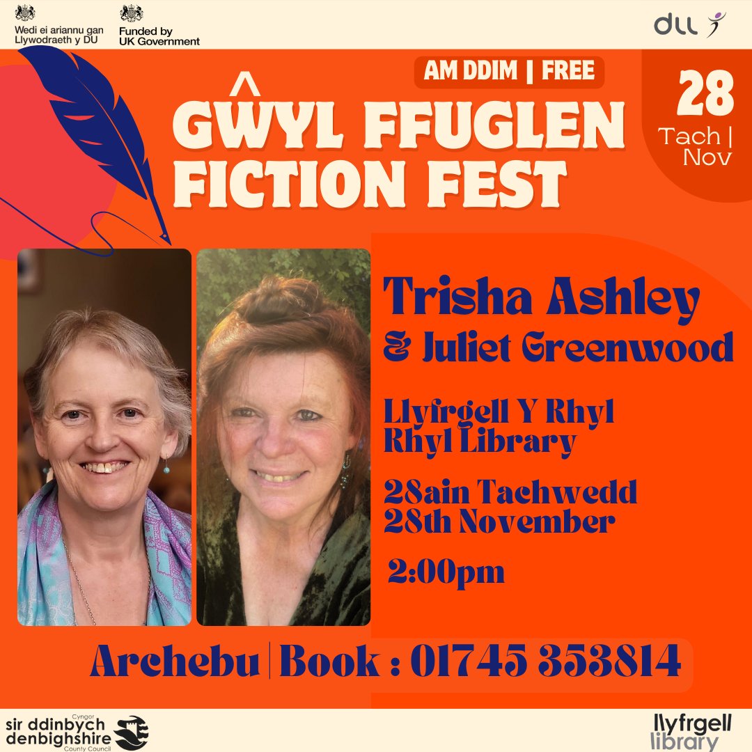 Come and join us at Rhyl Library on 28th November when bestselling authors Trisha Ashley and Juliet Greenwood will be joining us to talk about their books #FictionFest #MeettheAuthor