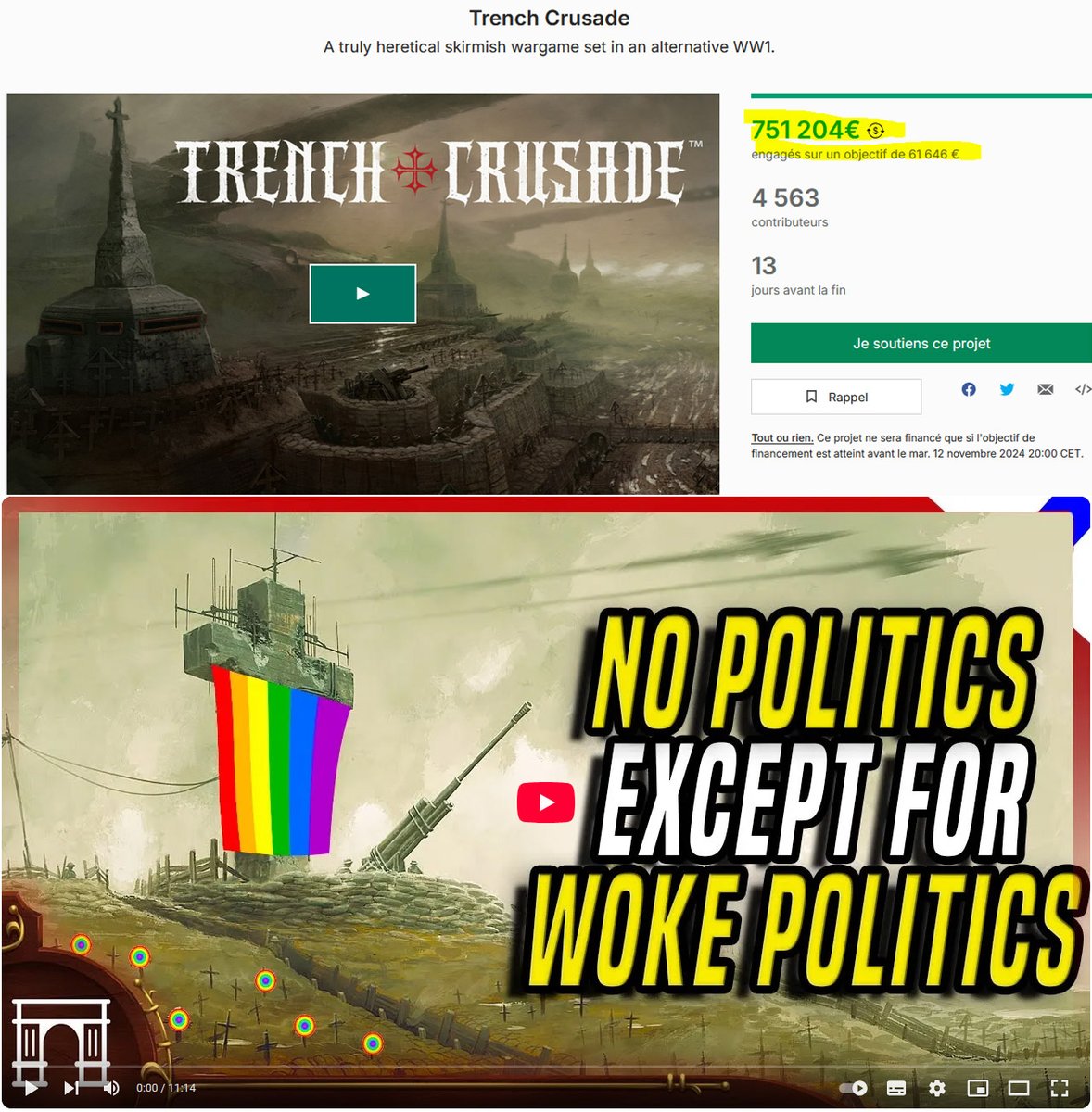 Trench Crusade kickstarter making 750 000€ in less than 24 hours (more than 10 time the initial goal) really show how irrelevant people like Arch are to the wargaming community.