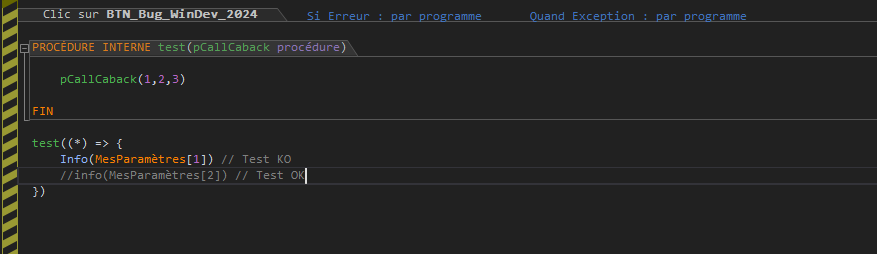 xpaes's tweet photo. Bonjour @GuillaumeBayle, je viens de tomber sur un vilain bug dans #WinDev @PCSOFT_FR. C'est facilement reproductible, et exclusivement sur les procédures lambda (les PI ne sont pas concernées). Un petit correctif😅 ? https://t.co/kIV3RBA1hW