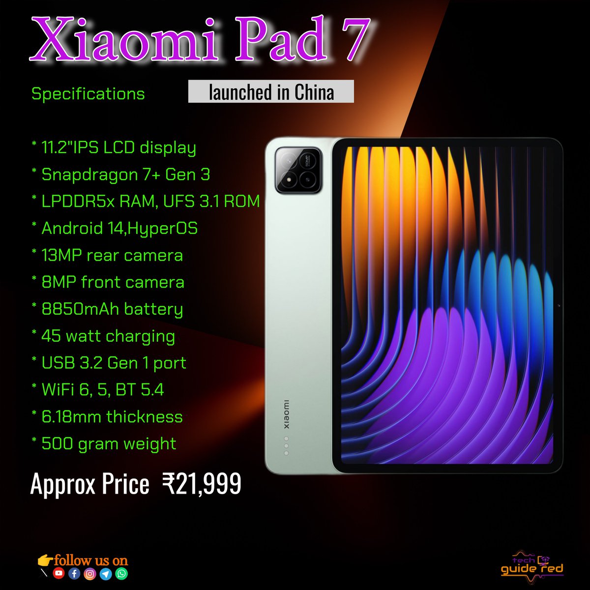 guide_red's tweet photo. Xiaomi Pad 7 launched in China
#Xiaomi #XiaomiPad7Series #XiaomiPad7 https://t.co/CdAUBZNo9d