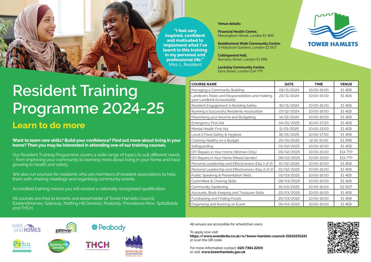 Gateway Housing (@gatewayhousing) on Twitter photo Enhance your skills with <a href="/TowerHamletsNow/">Tower Hamlets Council</a>'s free training courses.
Topics include community improvement, food growing , and more. Members of residents' associations are welcome to attend.
For more information, contact 02073642200 or visit towerhamlets.gov.uk. Enhance your skills with <a href="/TowerHamletsNow/">Tower Hamlets Council</a>'s free training courses.
Topics include community improvement, food growing , and more. Members of residents' associations are welcome to attend.
For more information, contact 02073642200 or visit towerhamlets.gov.uk.
