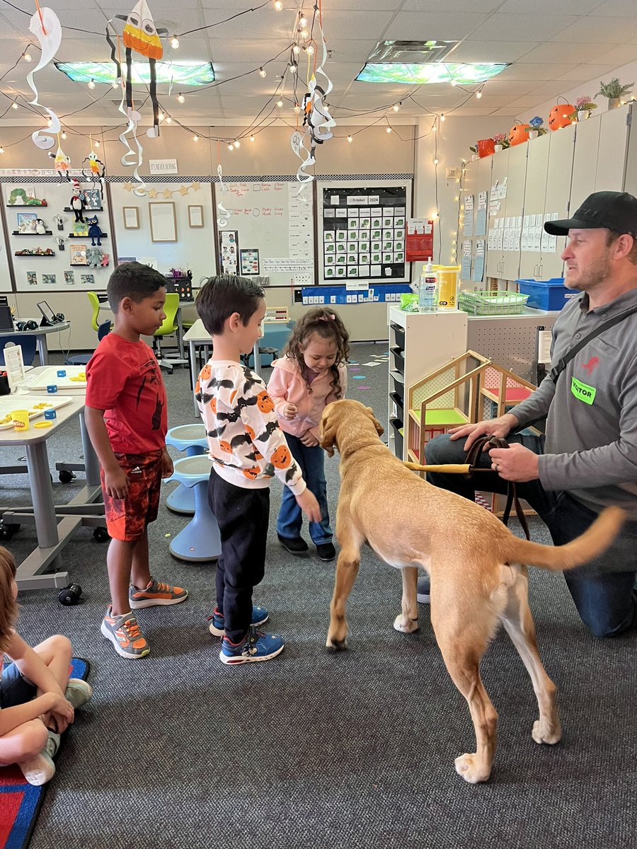 PC_ElSchool's tweet photo. A fun morning with a visit from Tracker, a therapy dog who was the goodest good boy 🐶 ❤️It was a great way to start the day! #AlwaysLakeOrion https://t.co/bbTiQj8dMc