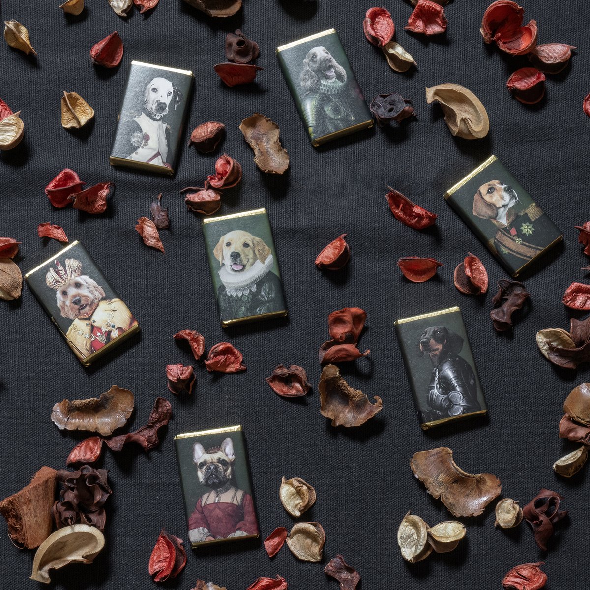 New for 2024, our Dog Portrait Milk Chocolate Slims are an adorable and tasty way to treat someone this Christmas. Our 7 dapper pups are dolled up in period clothing and ready to impress!

Available online at houseofdorchester.com.