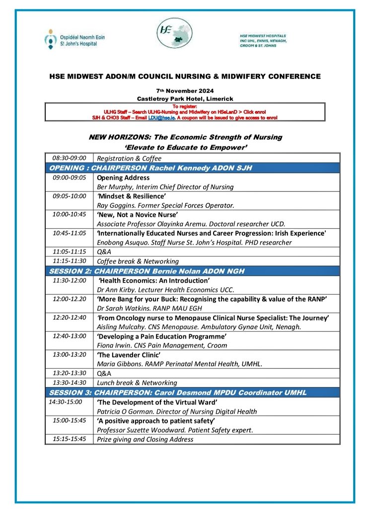Michelle Cooke (@michellec1982jd) on Twitter photo 🔊With one week to go dont forget to register... don't miss out on this fantastic line up <a href="/HSEMidWest/">HSE Mid West</a> Nursing & Midwifery Conference 2024 November 7th.🔊
Still time to register by scanning the QR code or for St. Johns/other email ldudept@hse.ie 🔊With one week to go dont forget to register... don't miss out on this fantastic line up <a href="/HSEMidWest/">HSE Mid West</a> Nursing & Midwifery Conference 2024 November 7th.🔊
Still time to register by scanning the QR code or for St. Johns/other email ldudept@hse.ie