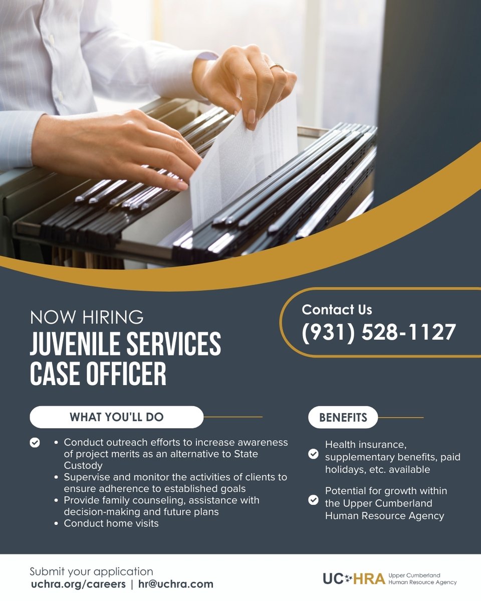 Looking to make a difference in the lives of justice-involved youth or individuals in recovery? Join #UCHRA's Community Intervention team and make a positive impact!

🔗uchra.org/careers
.
.
.
#UpperCumberland #UCTN #UC #CommunityIntervention #Careers #NowHiring #Employment