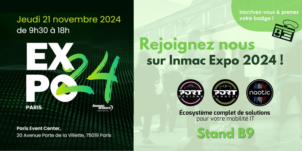 <a href="/NaoticFR/">Naotic</a>  et PORT DESIGNS seront présents à la nouvelle édition d’INMAC Expo jeudi 21 novembre au Paris Event Center !

Inscrivez-vous dès maintenant pour obtenir votre badge gratuitement : inmac-wstore.com/formulaire-ins…