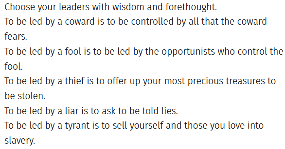 ProfTimBale's tweet photo. Seems awfully relevant this coming week.

Octavia Butler (1947-2006) on How (Not) to Choose Our Leaders

Sourced from https://t.co/0YyKpyr85E https://t.co/iOQDk4T4nS