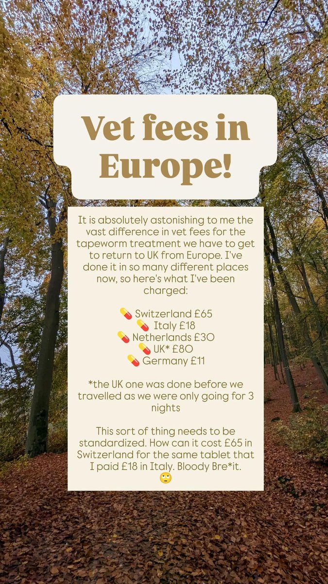 How is this right? How is it that the same bloody tablet can vary so wildly in cost across one small section of a continent. I am astounded at these ludicrous rules for dog owners coming into the UK from the EU. This is bullshit and I want to talk to the manager please!