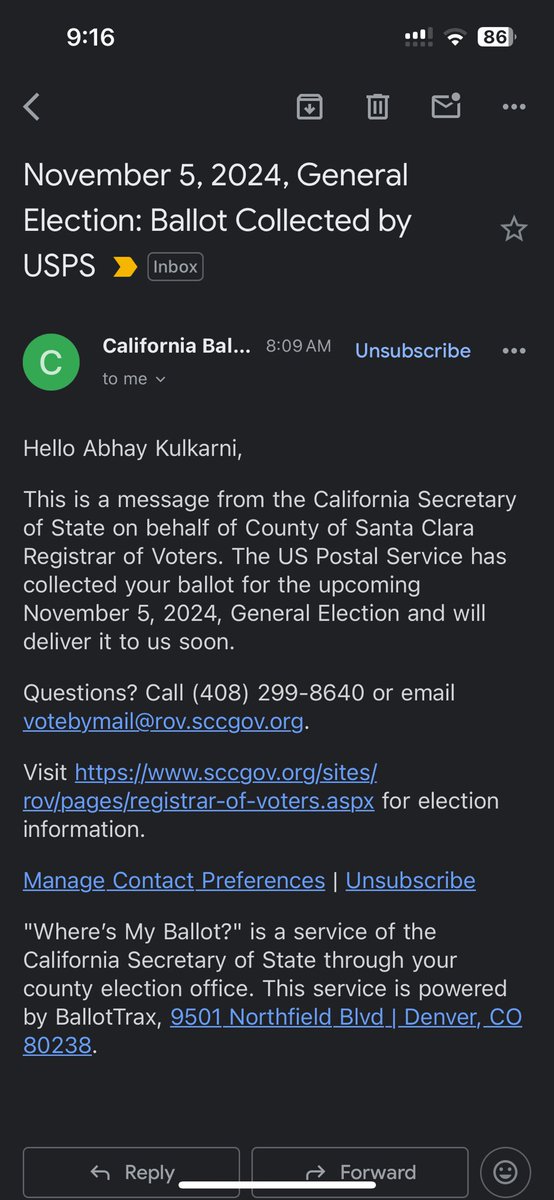 I am always amazed at Ballot tracking service that California provides. Great use of technology and really assures me that my vote will be counted. #voted #elections2024