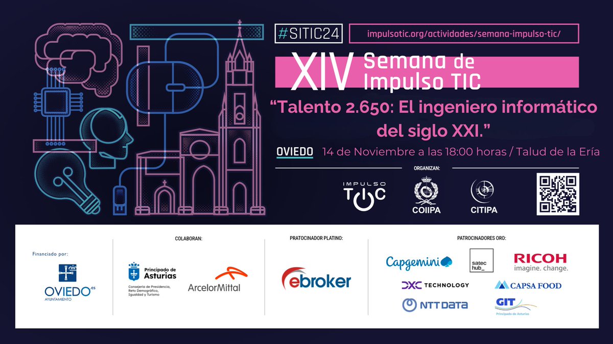 👥 En #SiTIC24 bajo el título “Talento 2.650: El #ingenieroinformático del siglo XXI”, contaremos con dos mesas redondas con ponentes de lujo.

📆 El 14 de noviembre

🕞 A las 18 horas

🏫 En el Talud de la Ería

💻 Más información: impulsotic.org/actividades/se…

#ImpulsoTIC