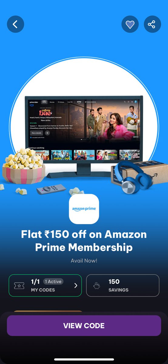 TheAshishBharti's tweet image. 🔥 Grab a ₹150 Amazon Prime Voucher with Times Prime! Don’t miss out on this limited offer! 🏃‍♂️💨

Any one who need grab the below code

#TimesPrime #AmazonPrime #Voucher #LimitedTimeOffer #Deals