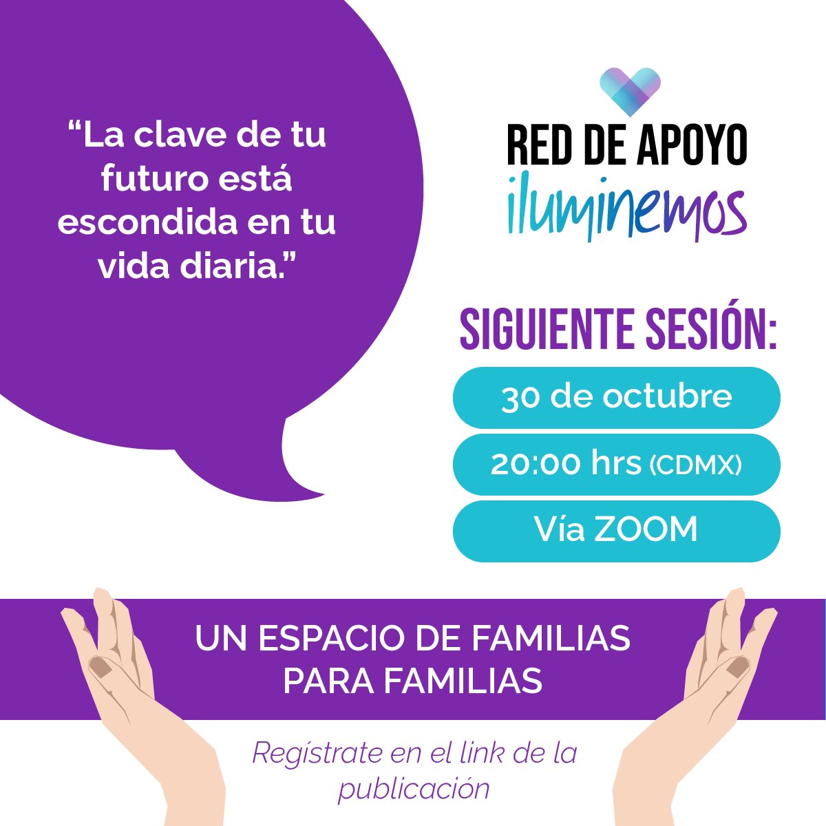 Acompáñanos hoy a las 8 p.m. para compartir vivencias y experiencias. Es totalmente gratuito.

Regístrate aquí: us02web.zoom.us/webinar/regist…

#Autismo #IluminemosPorElAutismo #Neurodiversidad #SesiónPadres