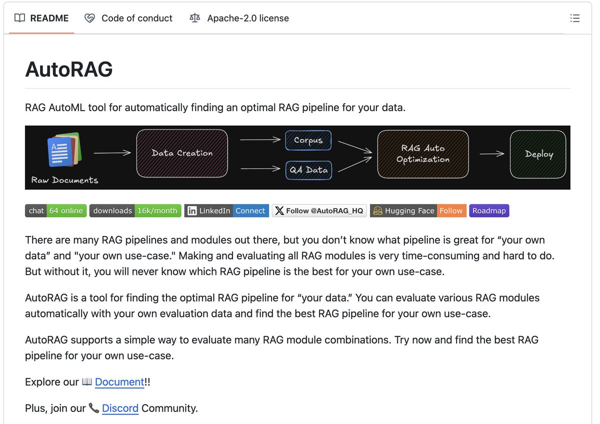 andresvilarino's tweet photo. #AutoRAG: An Automated Tool for Optimizing #RetrievalAugmentedGeneration Pipelines
#RAG #LanguageModels #LMs #LargeLanguageModels #LLMs #data
https://t.co/YEhrEB5QLh https://t.co/XLgXQUOXN5