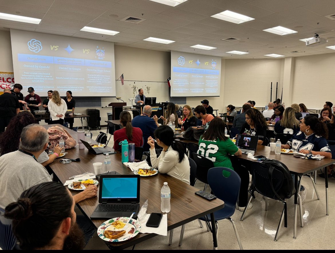 Rick_Yzaguirre's tweet photo. From our traditional Lunch & Learns to our now 1st ever Breakfast & Learn!!! Our @NISDHarlan teachers really enjoyed all the Educational AI info presented by the one and only @Terry_Chiles !!! Nothing like breaking bread and learning with colleagues!!! @nisd https://t.co/3bdA9c7IjR