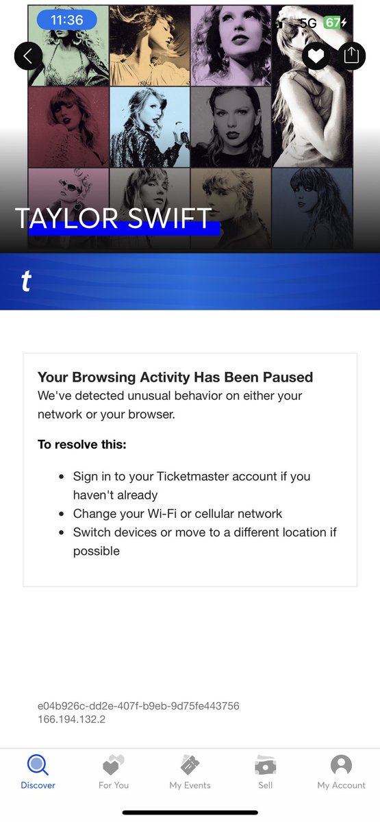 Madisonwyss's tweet photo. @swiftieswanttix Now my Ticketmaster is saying this from trying to get in, anyone know how to fix it? 😐 https://t.co/G5twmShptR