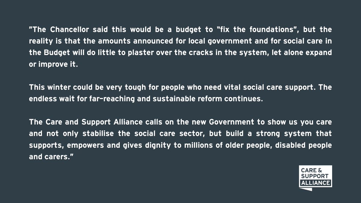 CSA (@candsalliance) on Twitter photo 📰Our response to today’s #Budget2024.
We are still waiting for the Government to #ShowUsYouCare and invest in long-term solutions to support the lives of all those who draw on social care.
<a href="/RachelReevesMP/">Rachel Reeves</a> <a href="/hmtreasury/">HM Treasury</a> 📰Our response to today’s #Budget2024.
We are still waiting for the Government to #ShowUsYouCare and invest in long-term solutions to support the lives of all those who draw on social care.
<a href="/RachelReevesMP/">Rachel Reeves</a> <a href="/hmtreasury/">HM Treasury</a>