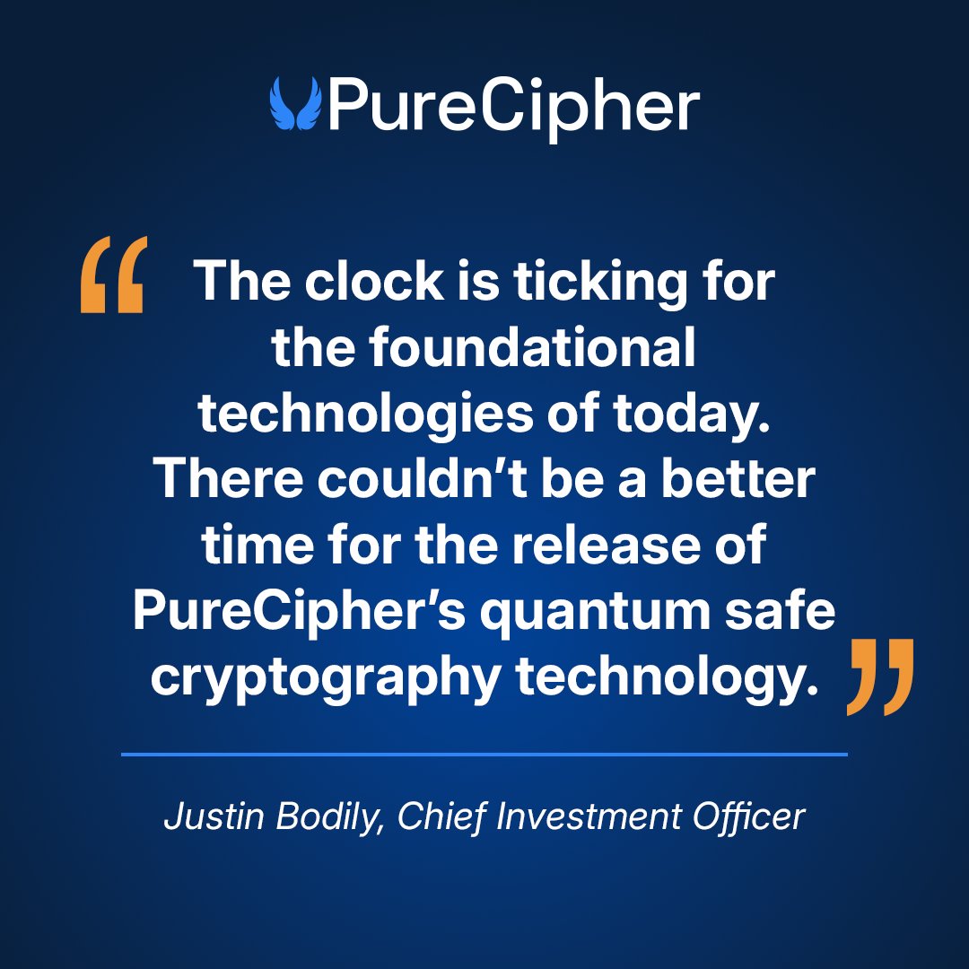 PureCipherInc's tweet image. Justin Bodily emphasizes that PureCipher’s advanced quantum-safe cryptography technology is leading us toward a more secure digital future, protecting our data from emerging threats.