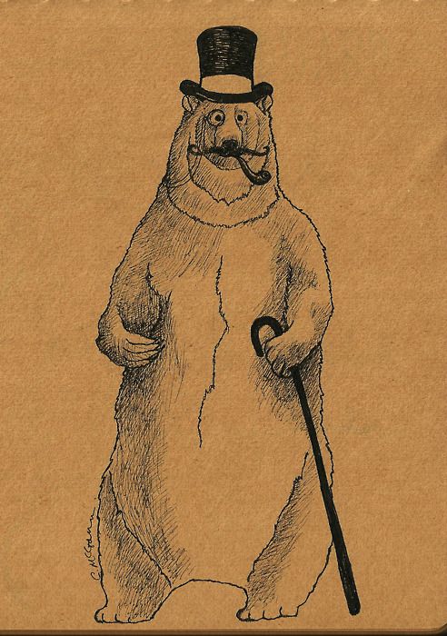 AnneLouiseAvery's tweet photo. Old Fox's Ghost Stories. Number Six: The Bear in the Chimney-pot Hat.
It was a gloomy, overcast day, lifted by the constant fall of dun-brown and golden and scarlet leaves and the flitting of little birds in the garden and along the lane - clouds of goldcrests and firecrests with feathers as bright as the turning trees. In Old Fox's cottage, all was calm and safe and snug. At teatime, he lit a great fire in the enormous stone hearth in the drawing room, and everyone settled in for the evening. 
Sitting under a pile of eiderdowns, a plate of Bath buns and chocolate cake to paw, Wolf was telling ghost stories, tales of the "Village Haunters", as he called them. After a series of very gory and very frightening vignettes of sinister devils and headless highwayman and white ladies dripping in blood and pondweed, Wolf suddenly said, "Do you want to hear of a nice ghost, there are some you know. Not many, but one or two hereabouts." "Yes, please," said Babcia and Grandcub and Pine Marten and Old Fox in unison, for the high, turreted horror of Wolf's accounts was getting a bit much for them all, particularly Pine Martin.
"Back in the '50s, there was a Bear who lived in that big house next door but one to the Doctor's, the one by the street lamp. He was an extremely wealthy bear and he gave bags o' those riches to dozens upon dozens of charities, all kinds of charities – distressed sailors, impoverished widows, elderly mice, down-at-heel actors, discharged prisoners, confirmed invalids, almshouses and 'spitals and benevolent funds, all manner of the destitute and the hopeless and the poor. 
"And it weren't just money with him, he was known as the kindest, most courteous bear of the county - a noble bear, a gentle bear, a bear of refinement. He was always very smart in his attire too, he said it was a mark of respect to others. Used to wear one of those tall black silk hats, the ones that engineer fellow wore, what are they called..." 
"A Chimney-pot hat," said Old Fox. 
"That's the one. Anyhow, when he died, he didn't stop being of help in a small way – no longer in his corporals, he had to improvise. About a month after his funeral, villagers suddenly found doors being opened when they were burdened with parcels, or a sudden push when they were stepping out in front of a cart without looking, or a bolt drawn shut at night, when they'd forgotten to lock up. Still happens today. Miss Rabbit said that she'd been getting the weekly shop last Thursday, and could hardly carry it all, and the door swung ajar before her. That heavy old door.  For a brief moment, she saw the shadow of a large bear with a tall hat cast on the pavement, before it faded away."
"Now, that is precisely the sort of phantom we all need," said Old Fox, spreading some honey on his toast. "A good soul! A very good soul! A true Victorian gentle bear!"