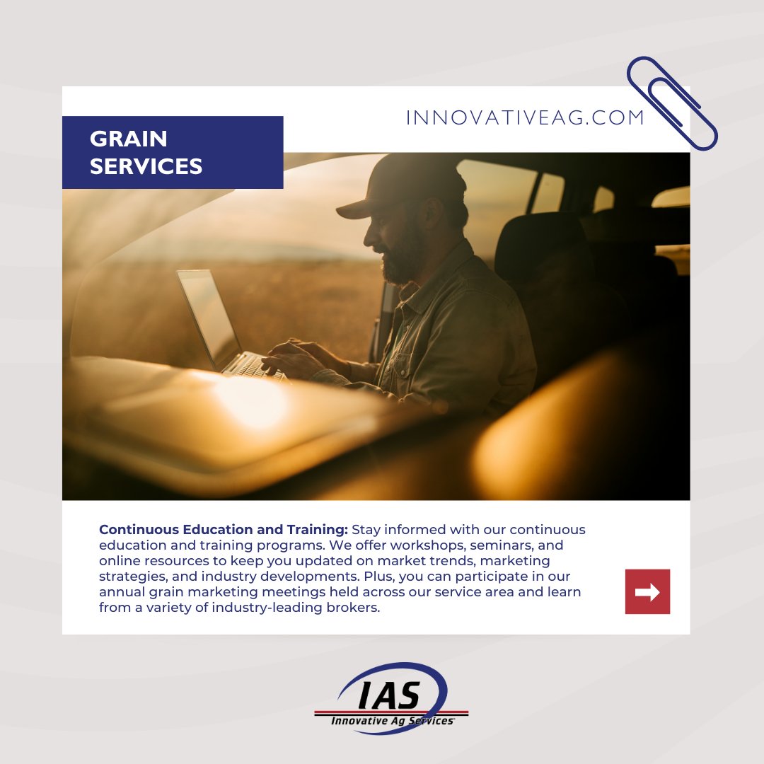 IAS_Coop's tweet photo. 📈 Our Continuous Grain Marketing Education and Training programs are here to help you stay ahead of the curve! Learn more at https://t.co/hML2azMeOp.

#IASGrain #ContinuousImprovement #Education #Agronomy #GrainMarketing #FamilyValues #Innovation #GrowthMindset https://t.co/S8BFaxzTVj